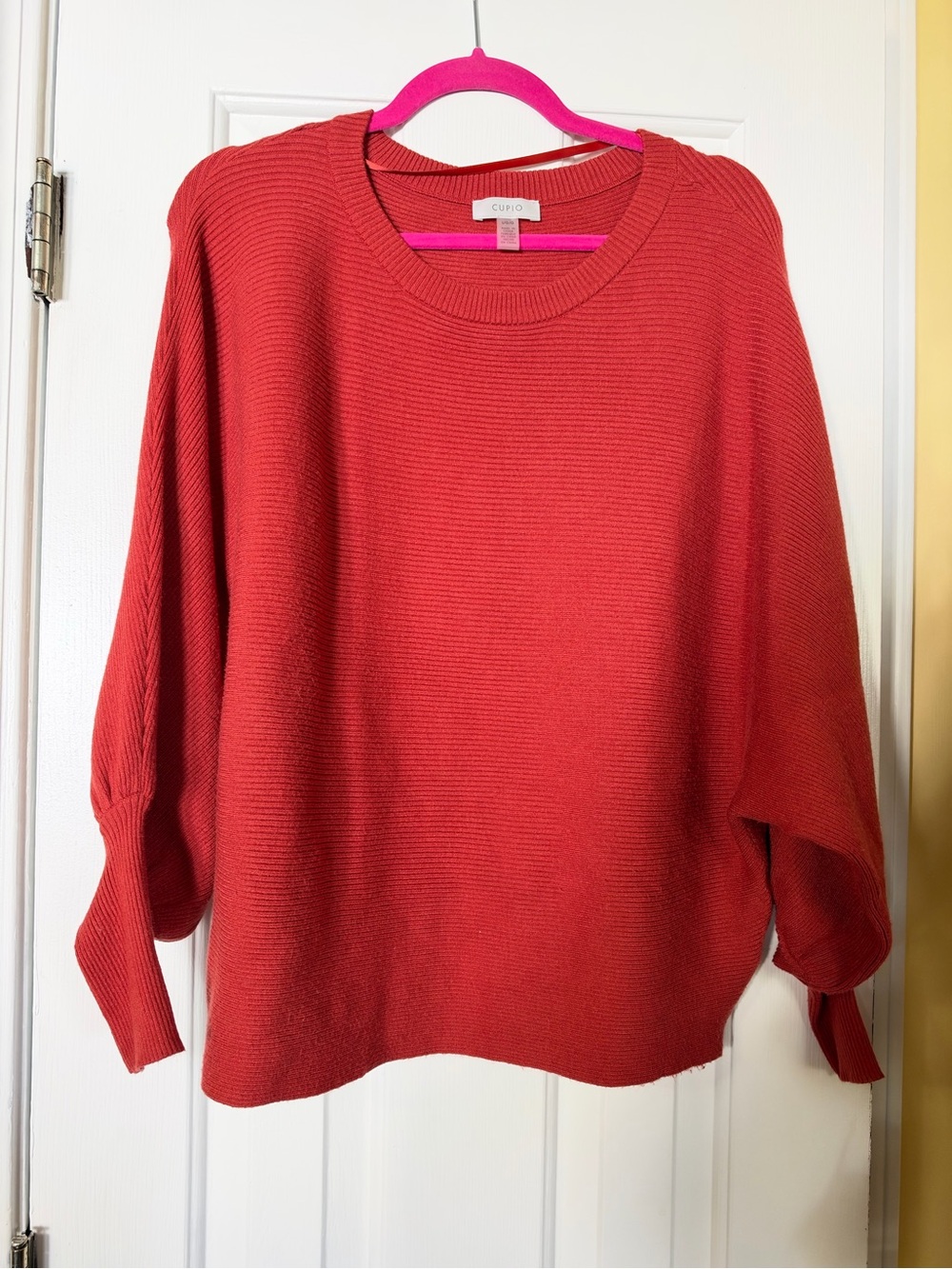 Cupio Women's Rust Orange Ribbed Crewneck Sweater